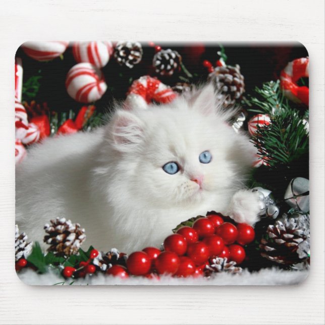 Mousepad Persa branco adorável no ajuste do Natal (Frente)
