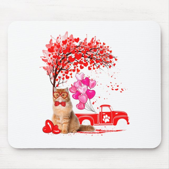 Mousepad Persian Cat Heart Tree Valentines Day  (Frente)