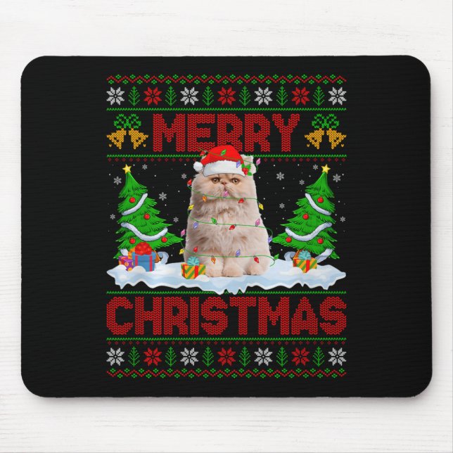 Mousepad Persian Cat Ugly Xmas Sweater Funny Animal Lights  (Frente)