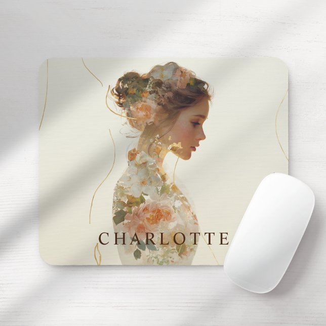 Mousepad Personalidade de Silhouette da Mulher Romântica (Romantic Woman Nature Silhouette Custom Mouse Pad with your Name or Text)