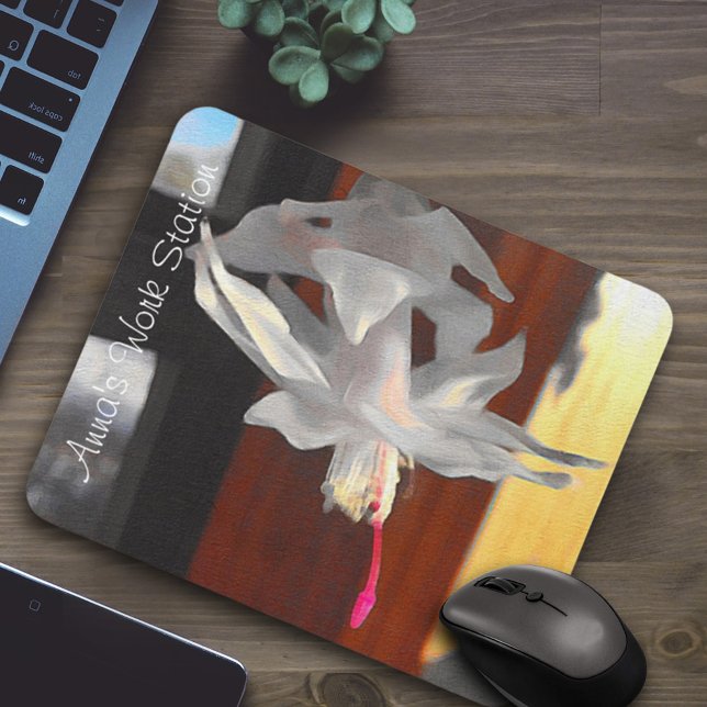 Mousepad Personalização da Foto do Flor do Cactus Branco (Criador carregado)
