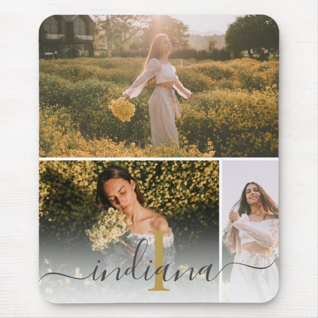 Mousepad Personalização de Foto do Monograma 3 de Script Mo (Frente)