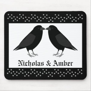 Mousepad Personalização do Casamento Gótico Beijando Ravens