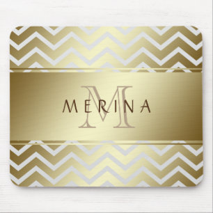 Mousepad Personalização do Padrão de Cinza Chevron Dourado