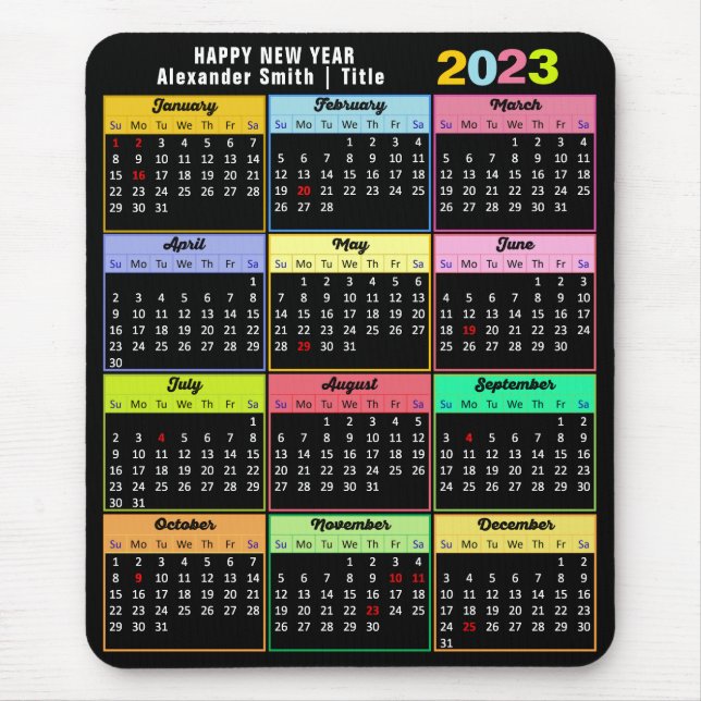 Mousepad Personalização Minimalista Moderna do Calendário C (Frente)