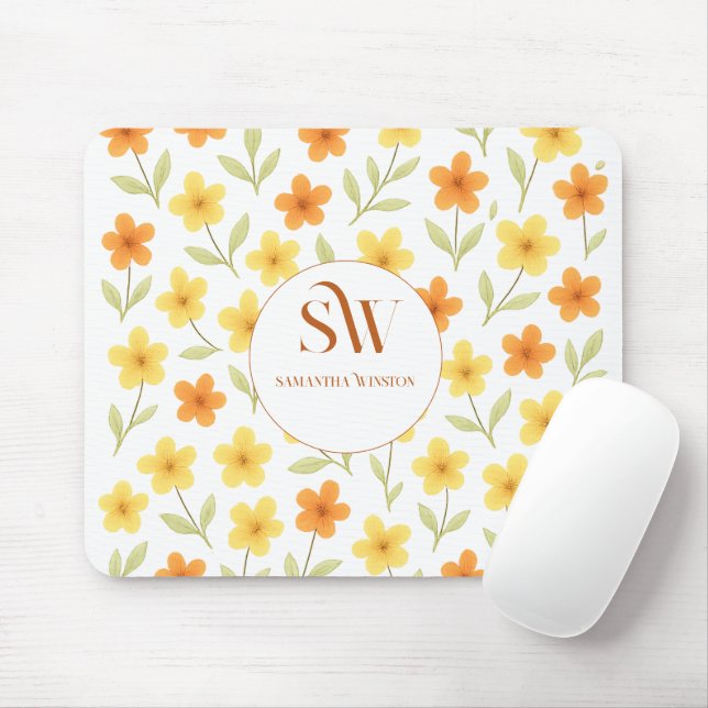 Mousepad Personalizado com Laranja | Floral Amarel (Com mouse)