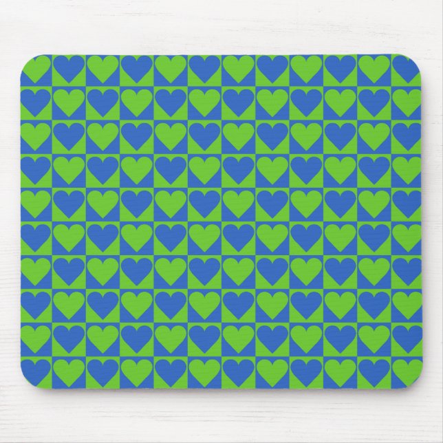 Mousepad personalizado de padrão de coração azul / (Frente)