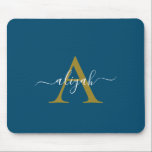 Mousepad Personalizado Do Nome Do Script Monograma<br><div class="desc">Mousepad Personalizado Do Nome Do Script Monograma Do marinho E Do Monograma Dourado</div>
