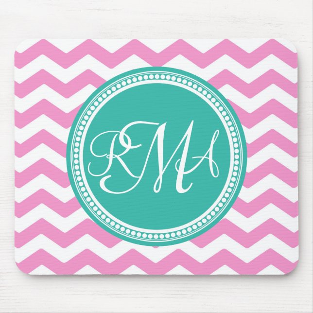 Mousepad Personalizado em Chevron Rosa e Teal (Frente)