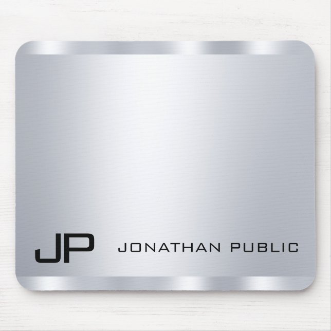 Mousepad Personalizado Faux Olhar Metálico Prata Monogramad (Frente)