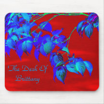 MousePad Personalizado Folhas Azuis Céu Vermelho