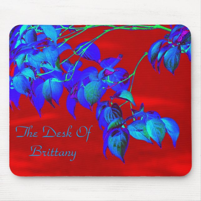 MousePad Personalizado Folhas Azuis Céu Vermelho (Frente)