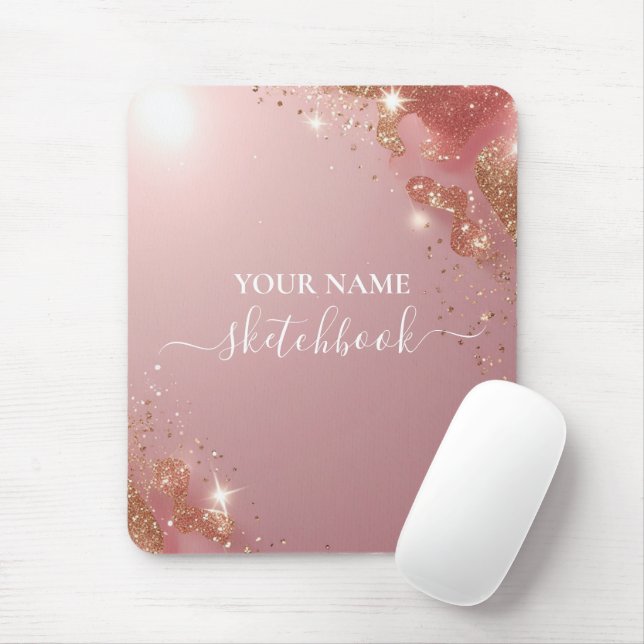 Mousepad Personalizado Glitter rosa Dourado - Seu  (Com mouse)