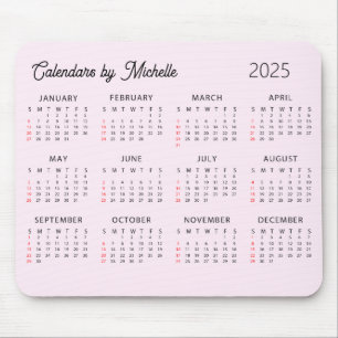 Mousepad Personalizado Nome 2025 Calendário Rosa personaliz