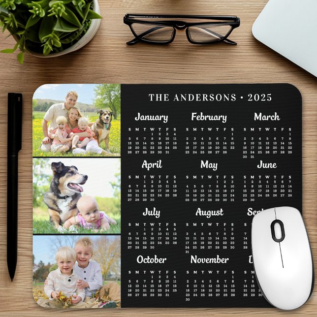 Mousepad Personalizar Calendário 2025 3 Fotos da Família Mo (Criador carregado)