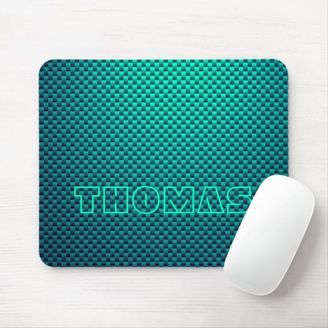 Mousepad Personalizar fibra de carbono Azul Aqua padronizad (Com mouse)