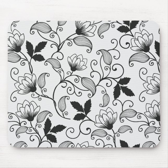 Mousepad Personalizar Padrão Floral Preto (Frente)