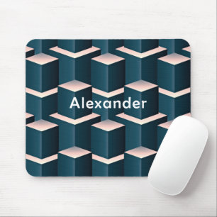 Mousepad Personalizar Padrão Geométrico Quadrado Azul Moder