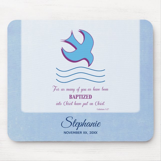 Mousepad Personalize, pomba do batismo adulto em azul (Frente)