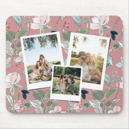 Mousepad Personalized 3 Photo Pink Floral Background
