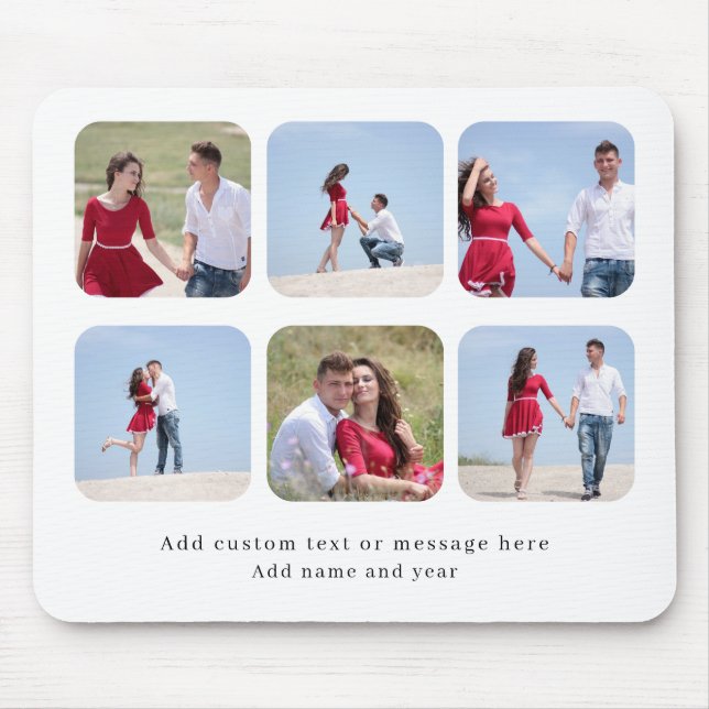 Mousepad Personalized 6 Photo Collage with Custom Text (Frente)