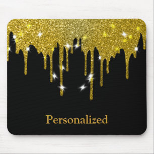 Mousepad Personalized Black Gold Glitter Faux Foil