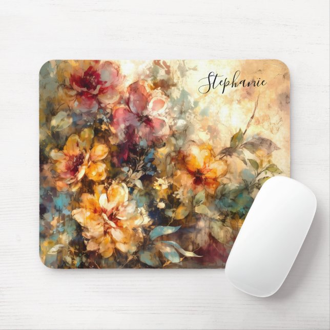 Mousepad Personalized Floral Watercolor Desk (Com mouse)