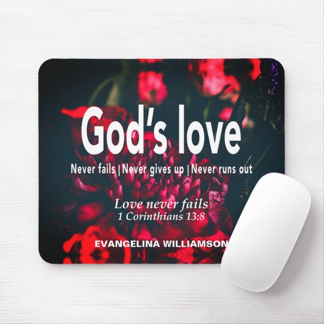 Mousepad Personalized GOD'S LOVE NEVER FAILS Christian (Com mouse)