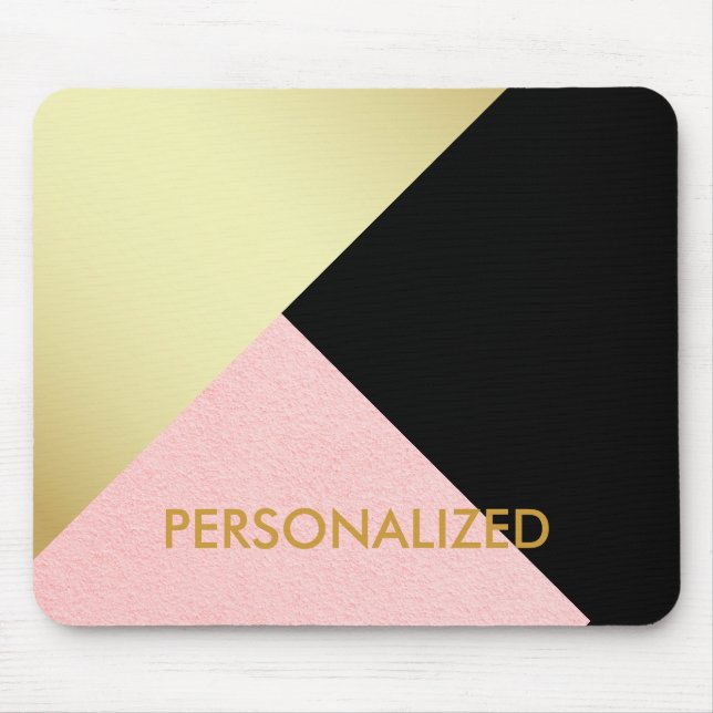 Mousepad Personalized Gold Pink & Black Abstract Pattern (Frente)
