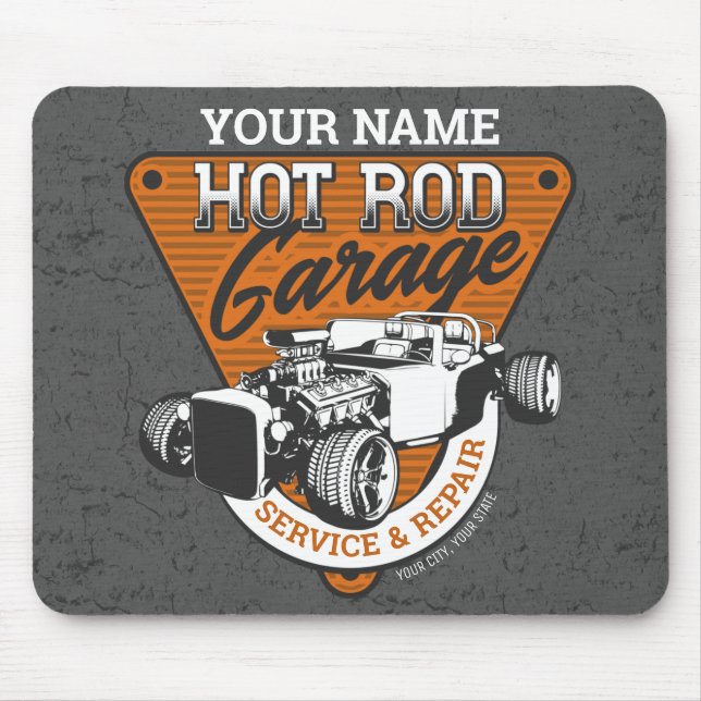 Mousepad Personalized Hot Rod Garage Roadster Repair Shop  (Frente)