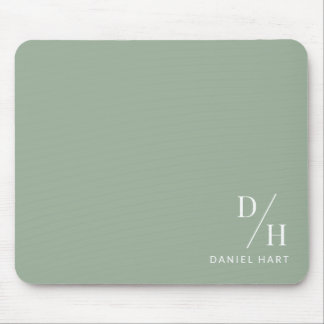 Mousepad Personalized Minimalist Initial Name Sage Green
