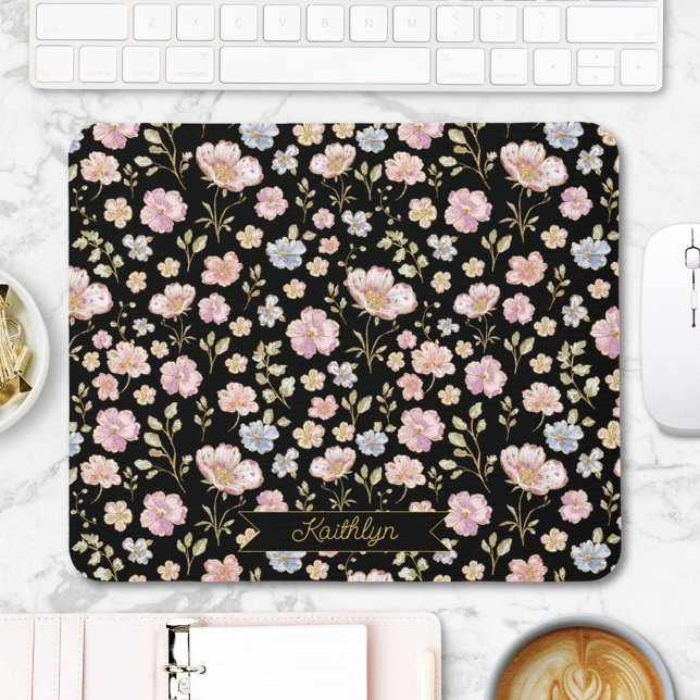 Mousepad Personalized Monogram Pretty Vintage Floral (In situ)