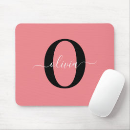 Mousepad Personalized Monogram Script Name Black White Pink