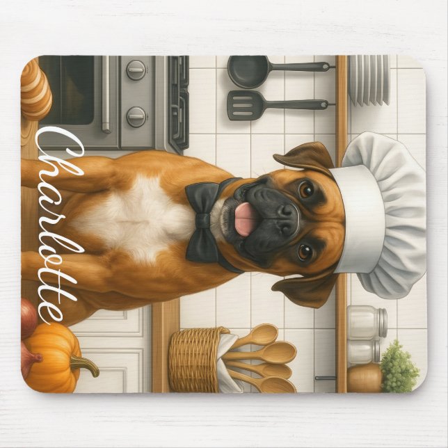 Mousepad Personalized Name Funny Boxer Dog Loving Chef (Frente)