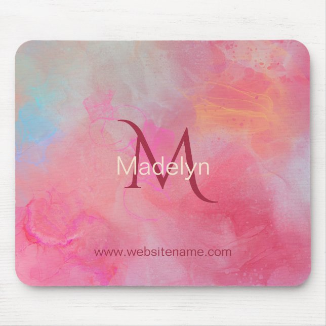 Mousepad Personalized Name + Monogram Pink Watercolor Ink (Frente)