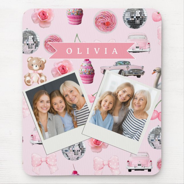 Mousepad Personalized Pink Coquette Retro Cute Teddy Bear  (Frente)