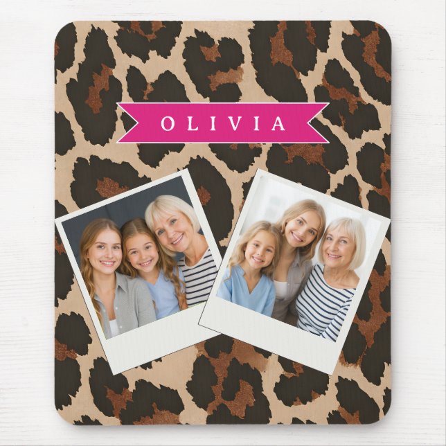 Mousepad Personalized Pink Leopard Print Chic Animal Print (Frente)
