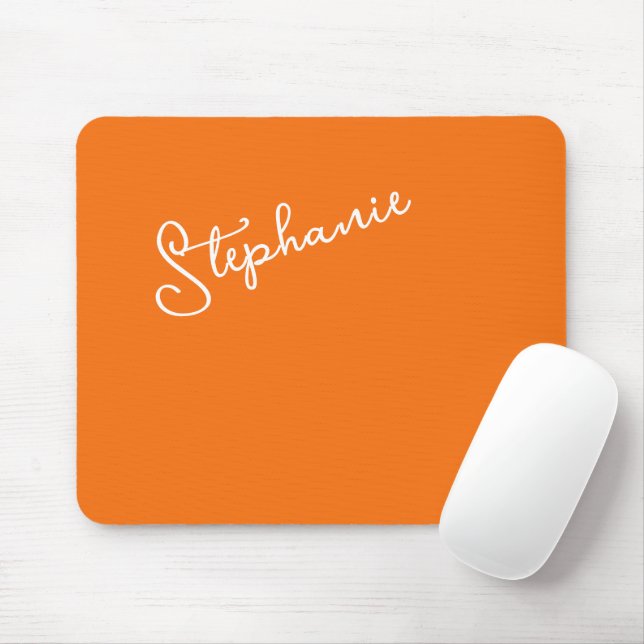 Mousepad Personalized Script Name Minimalist Orange Stylish (Com mouse)