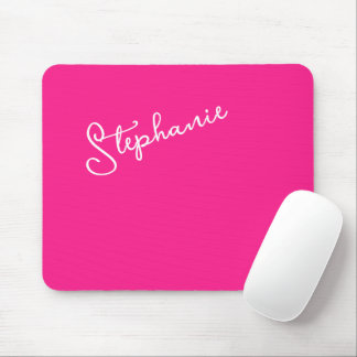 Mousepad Personalized Script Name Stylish Bright Hot Pink 