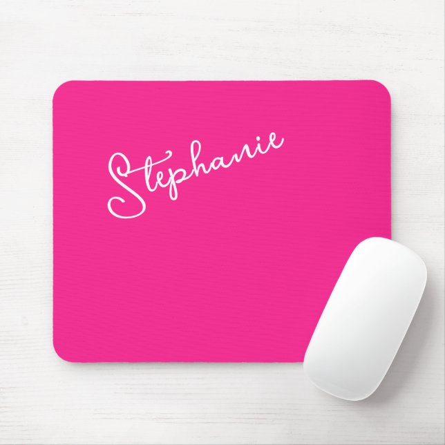 Mousepad Personalized Script Name Stylish Bright Hot Pink  (Com mouse)