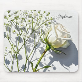 Mousepad Personalized White Rose Floral Desk
