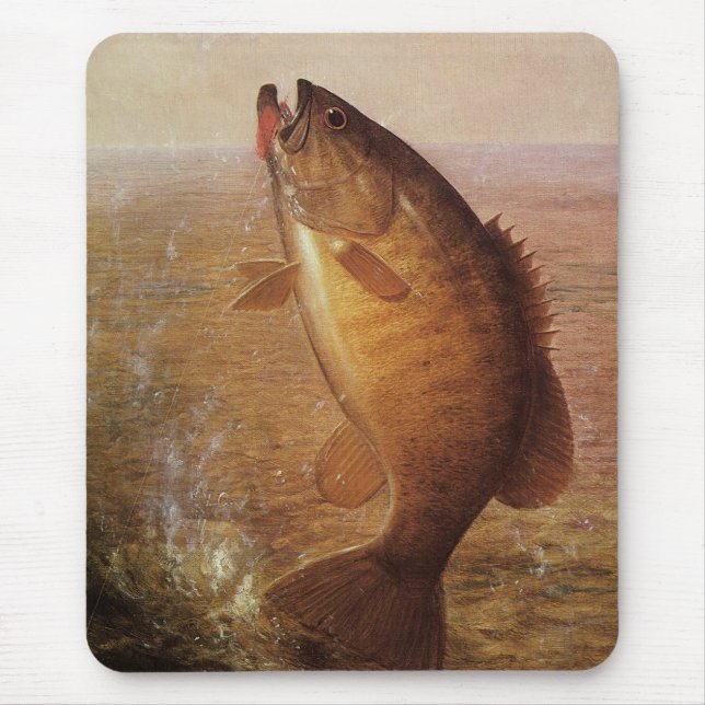 Mousepad Pesca Desportiva Vintage, Peixe-Baixo-Marrom (Frente)