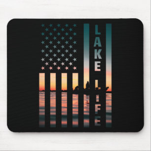 Mousepad Pescador da Vida no Lago Pôr do Sol Bandeira Ameri