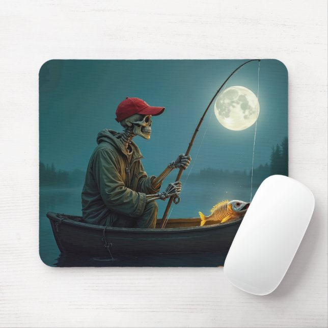 Mousepad Pescador Esqueleto em um Barco a Remo (Com mouse)