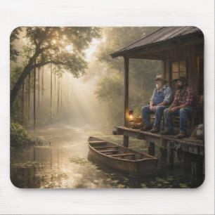 Mousepad Pescadores Cajun no Pórtico da Cabana do Bayou