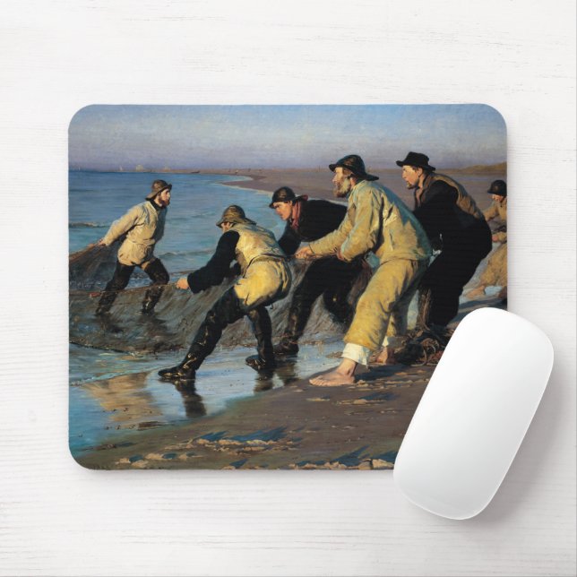 Mousepad Pescadores carregando uma rede na praia norte de S (Com mouse)