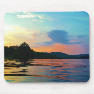 Mousepad Pêssego e Sunset Azul no lago de montanha