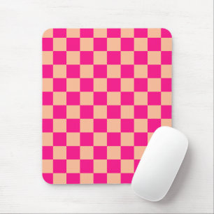 Mousepad Pêssego rosa-quente dos quadrados verificados retr