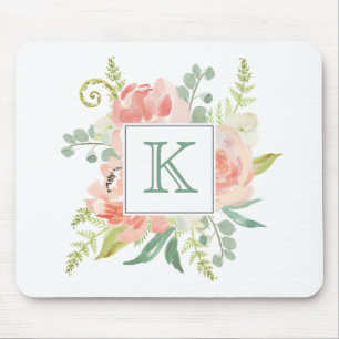 Mousepad Pêssegos e Creme Aquarela Floral com Monograma