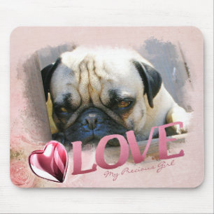 Mousepad Pet Love: Fotografia rosa, Coração e Amor - Mão